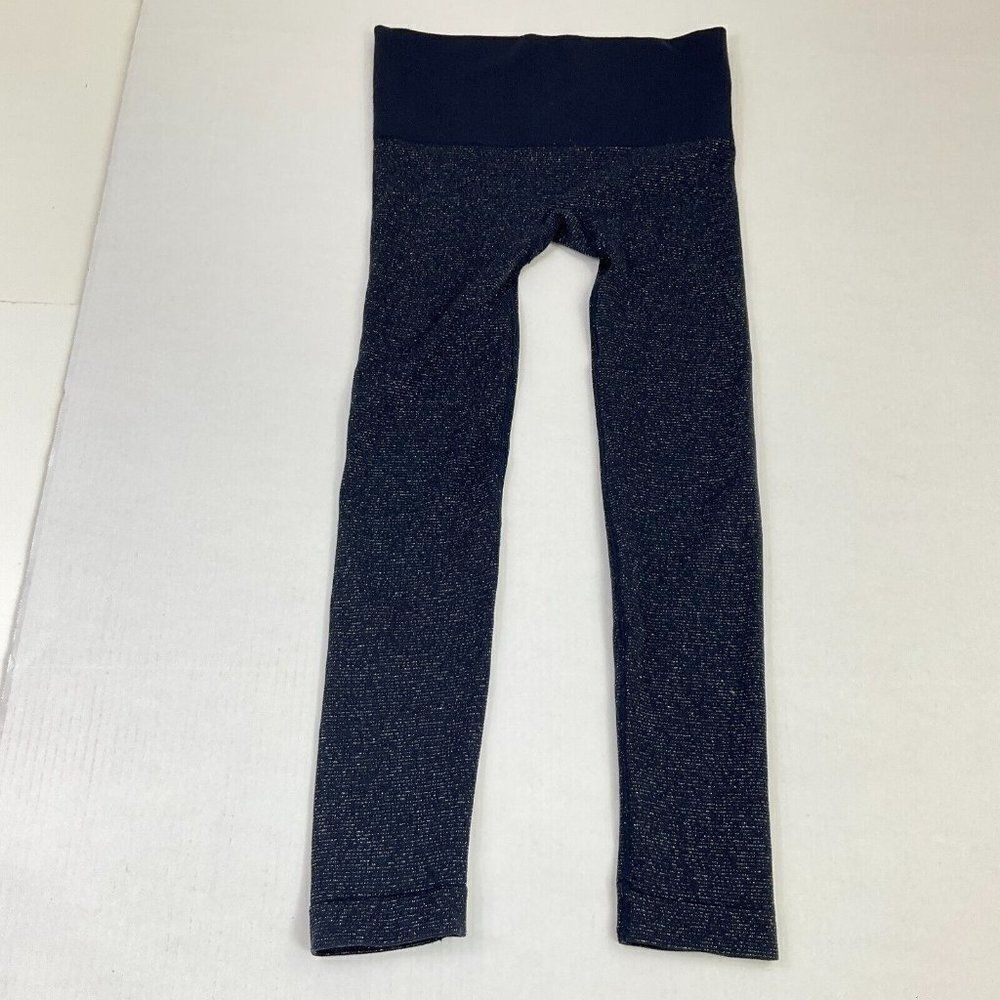 Chicos Zenergy Womens Knit Cropped Leggings Blue Silver Stretch Pull On 0 Small